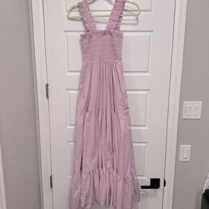 Abercrombie long pink dress, bodice type fit on top, with pockets.